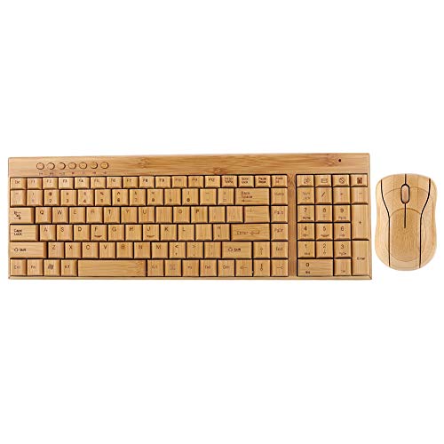 Asixxsix Kombination aus kabelloser Maus und Tastatur, wasserdichter, ultradünner Mauskamm aus Bambus-Holz, für Laptop-Desktop-PC, KG201 + MG94-N von Asixxsix
