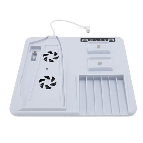 Asixxsix PS5 Slim-Ständer mit Kühlstation und Controller-Ladestation für PS5 Slim, Praktischer Dual-Ladeständer mit 6 Spielkartensteckplätzen, Einfache Installation von Asixxsix