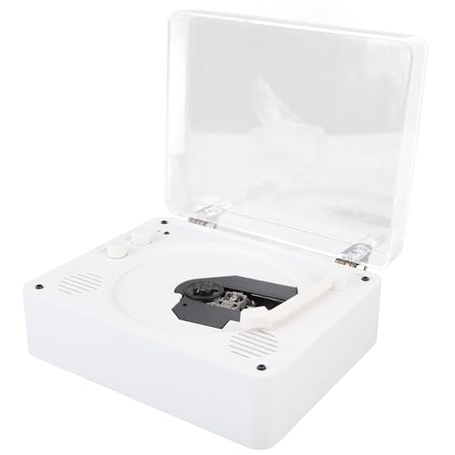 Desktop -CD -Player mit Bluetooth, Eingebaute Dual -Stereo -Lautsprecher und Fernbedienung für Heim, Tragbarer Retro -Musikplayer Unterstützt USB Aux, Wiederaufladbar (White) von Asixxsix