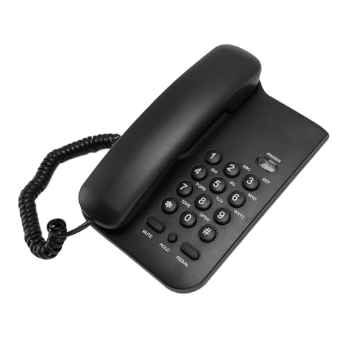 Schnurgebundenes Telefon, Großtastentelefon für Senioren, Einfaches Desktop-/Wandtelefon, Kabelgebundenes Telefon für ältere Menschen, Plug-and-Play, mit Telefonkabel (Black) von Asixxsix