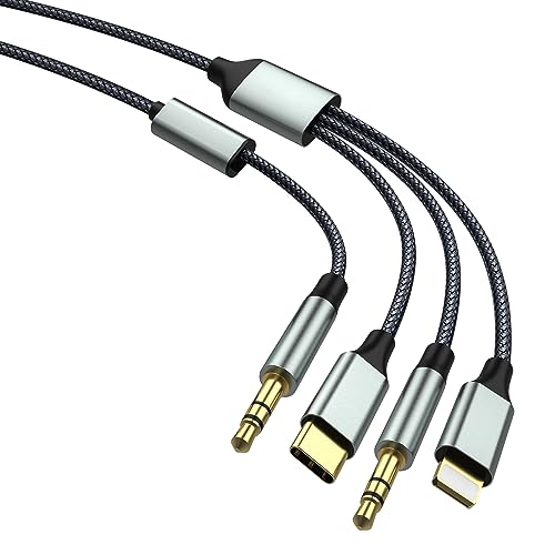 Auto AUX Kabel für iPhone,USB C Klinke Aux Kabel,Aux Kabel Klinkenkabel 3,5mm(3-in-1-Aux-Kabel) für Kopfhörer, Telefon, Pad, Pod, Smartphone, Autoradio, Kompatibel mit Lightning，Kompatibel mit iPhone von Askoppo