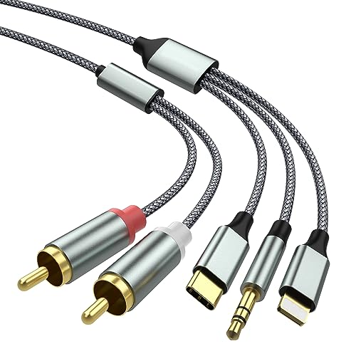 Cinch kabel iPhone, Typ C auf 2RCA Audio kabel, Cinch auf 3,5 Klinke, Lightning auf Cinchkabel (3 in 1 Audiokabel) für TV, Handy, MP3 Player, Lautsprecher, Heimkino, Kompatibel mit iPhone Lightning von Askoppo