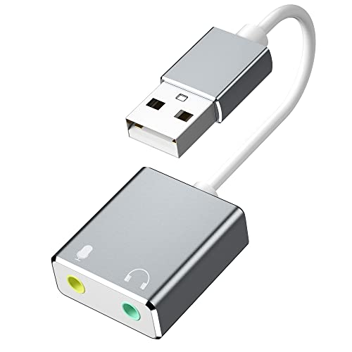 Externe USB Soundkarte,USB auf 3,5mm Klinke Adapter,für Computer, PS5, PS4, USB Audio Stereo Adapter External Sound Card(Grau von Askoppo