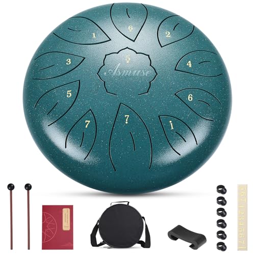 Asmuse Steel Tongue Drum, 10 Zoll 11 Tone C-Dur Zungentrommel Ätherische Trommel Stahl Handpan Drum, für Meditation Unterhaltung Konzert Yoga, mit Reisetasche von Asmuse