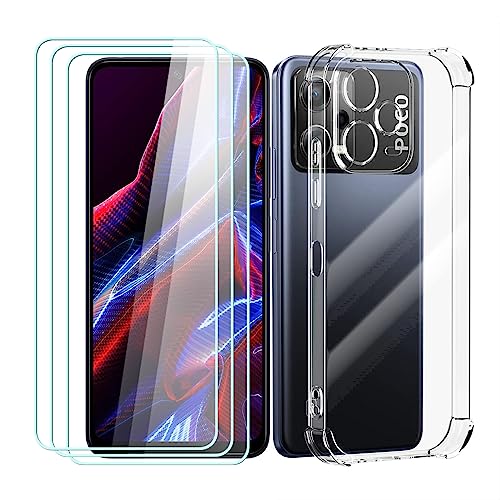 Asoway Hülle für Xiaomi Poco X5 5G / Redmi Note 12 5G mit Schutzfolie 3 Stück 9H Härte Glas, Weiche TPU Silikon Klar Stoßfest Handyhülle Case, Kratzfest Schutzhülle Case Cover für Xiaomi Poco X5 5G von Asoway