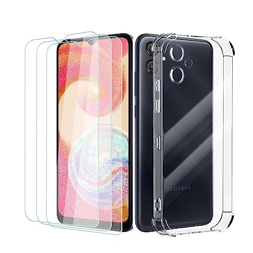 Hülle für Samsung Galaxy A04E mit Schutzfolie 3 Stück 9H Härte Glas, Weiche TPU Silikon Klar Stoßfest Handyhülle Case, Kratzfest Schutzhülle Case Cover für Samsung Galaxy A04E von Asoway