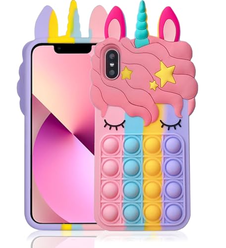 Aspack Pop Bubbles Schutzhülle für iPhone X/XS, niedliches Cartoon-Einhorn, Regenbogen, stoßfest, Silikon, weiche Handyhülle für Apple iPhone X/XS, 5,8 Zoll von Aspack