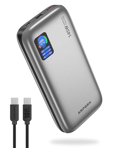 AsperX Power Bank 24000mAh, 100W Schnelllade Powerbank USB C- Laptop Externe Handyakkus mit LED Anzeige für Phone 16 15 14 Pro, MacBook, iPad, Samsung S24, Tablet und Steam Deck (Silber) von AsperX