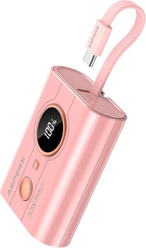 AsperX Power Bank 10000mAh,PD 30W Power Bank mit Eingebautem USB-C Input&Output Kabel Akkupack Mini Klein Aber Stark Externe Handyakkus Schnellladefunktion für iPhone 15 14 Samsung S23 iPad,Rosa AsperX Power Bank 10000mAh,PD 30W Power Bank mit Eingebautem USB-C Input&Output Kabel Akkupack Mini Klein Aber Stark Externe Handyakkus Schnellladefunktion für iPhone 15 14 Samsung S23 iPad,Rosa von AsperX