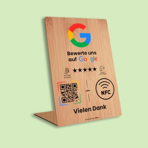 Google Bewertungsständer mit NFC & QR Code Smart Technik (WIR RICHTEN IHREN STÄNDER FÜR SIE EIN) Erhalten Sie mehr Rezensionen (Holz, 7 x 10,5cm) von Aspira