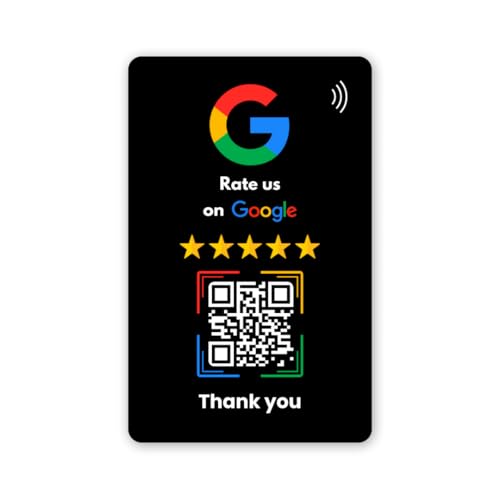 NFC Google Bewertungs - Rezensionskarten – Voreingerichtet für Sofortigen Einsatz (Schwarz + QR Code) von Aspira