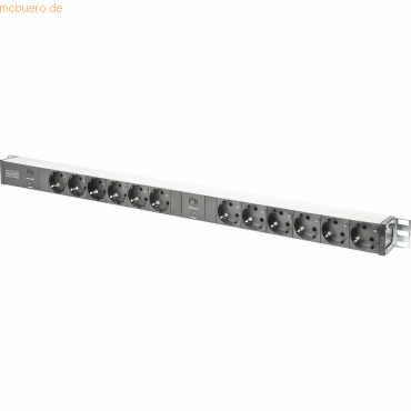 Assmann DIGITUS 1HE Alu PDU 2x 16A, 12x Schuko, Überlastschutz von Assmann