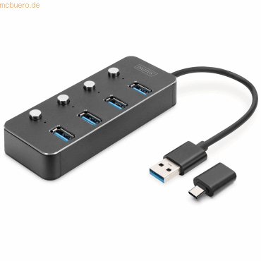 Assmann DIGITUS USB 3.0 Hub, 4-port, schaltbar, Aluminium Gehäuse von Assmann