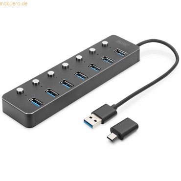Assmann DIGITUS USB 3.0 Hub, 7-port, schaltbar, Aluminium Gehäuse von Assmann