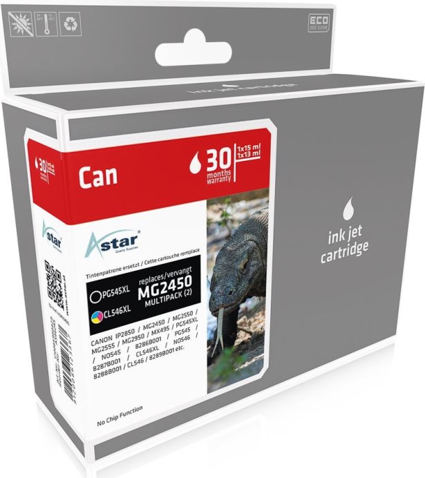 Astar - 2er-Pack - Schwarz, Farbe (Cyan, Magenta, Gelb) - Tintenpatrone - für Canon PIXMA iP2850, MG2450, MG2550, MG2555, MG2950, MG2950S, MX495 (AS46245) von Astar