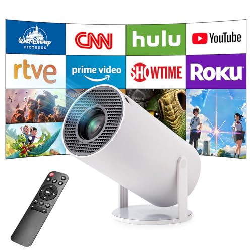 Mini Beamer, Upgrade 4K Heimkino Projektor mit Android OS, Unterstützt 5G WiFi, BT5.0, Auto Trapezkorrektur, 180-Grad-Winkel, 130-Zoll-Display für Phone/PC/Lap (Weiß) von Astarama