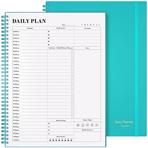 Asten Tagesplaner mit To-Do-Liste, stündliche Zeitpläne für Frauen und Männer, spiralförmiges Terminbuch mit elastischem Verschluss, Innentasche 21,6 x 27,9 cm (blau) (RIJIHUABEN-A4-LAN) von Asten