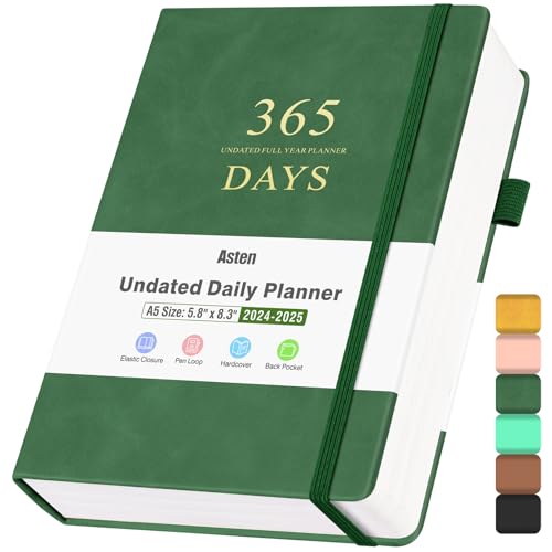 Planer, Undatierter Tagesplaner mit To Do Liste, 365 Tage Planer für ADHS Erwachsene, Agenda für Frauen Männer, Produktivitätsplaner mit Kalender, 21.1 cmx14.7 cm (Grün) ) von Asten