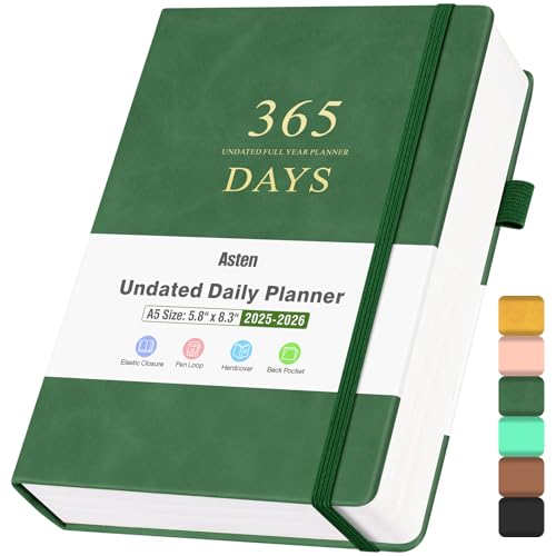 Planer, Undatierter Tagesplaner mit To Do Liste, 365 Tage Planer für ADHS Erwachsene, Agenda für Frauen Männer, Produktivitätsplaner mit Kalender, 21.1 cmx14.7 cm (Grün) ) von Asten