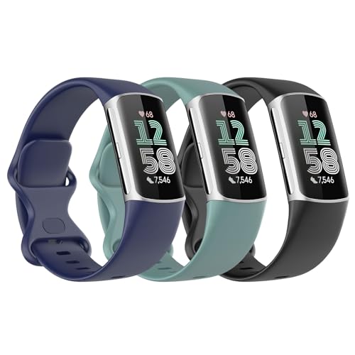 Astorgos 3 Stück Armband Kompatibel mit Fitbit Charge 6/Fitbit Charge 5 für Damen Herren, Weiches TPE Uhrenarmband Ersatzarmband, Schwarz/Dunkel Blau/Tannen Grün von Astorgos