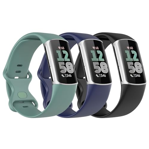 Astorgos 3 Stück Armband Kompatibel mit Fitbit Charge 6/Fitbit Charge 5 für Damen Herren, Weiches TPE Uhrenarmband Ersatzarmband, Schwarz/Dunkel Blau/Tannen Grün von Astorgos