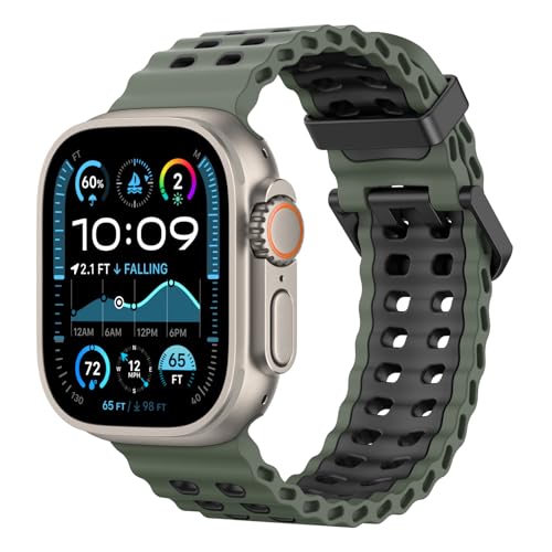 Astorgos Atmungsaktives Ozeanband Kompatibel mit Apple Watch Ultra 2/Ultra 49mm,Series 10 46mm,9/8/7 45mm,SE2/SE/6/5/4 44mm,3/2/1 42mm, Silikonband Sportarmband für Herren Damen, Armeegrün/Schwarz Astorgos Atmungsaktives Ozeanband Kompatibel mit Apple Watch Ultra 2/Ultra 49mm,Series 10 46mm,9/8/7 45mm,SE2/SE/6/5/4 44mm,3/2/1 42mm, Silikonband Sportarmband für Herren Damen, Armeegrün/Schwarz von Astorgos