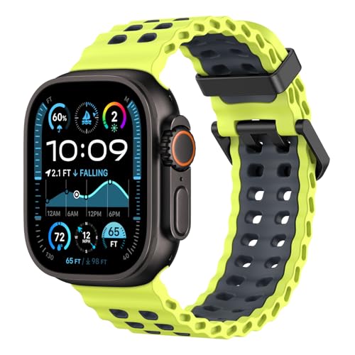 Astorgos Atmungsaktives Ozeanband Kompatibel mit Apple Watch Ultra 2/Ultra 49mm,Series 10 46mm,9/8/7 45mm,SE2/SE/6/5/4 44mm,3/2/1 42mm, Silikonband Sportarmband für Herren Damen, Limone/Grau Astorgos Atmungsaktives Ozeanband Kompatibel mit Apple Watch Ultra 2/Ultra 49mm,Series 10 46mm,9/8/7 45mm,SE2/SE/6/5/4 44mm,3/2/1 42mm, Silikonband Sportarmband für Herren Damen, Limone/Grau von Astorgos