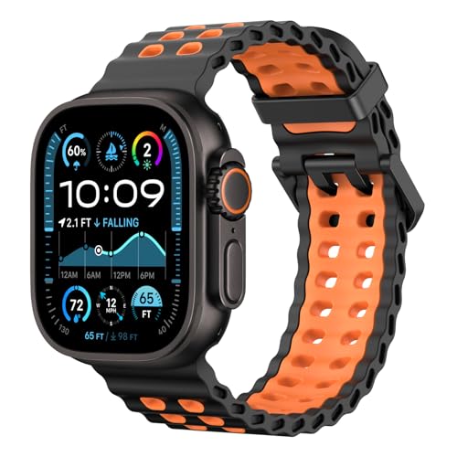 Astorgos Atmungsaktives Ozeanband Kompatibel mit Apple Watch Ultra 2/Ultra 49mm,Series 10 46mm,9/8/7 45mm,SE2/SE/6/5/4 44mm,3/2/1 42mm, Silikonband Sportarmband für Herren Damen, Schwarz/Orange Astorgos Atmungsaktives Ozeanband Kompatibel mit Apple Watch Ultra 2/Ultra 49mm,Series 10 46mm,9/8/7 45mm,SE2/SE/6/5/4 44mm,3/2/1 42mm, Silikonband Sportarmband für Herren Damen, Schwarz/Orange von Astorgos