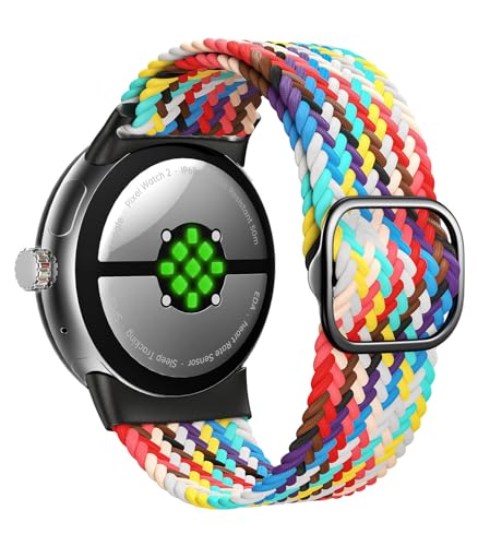 Astorgos Geflochtenes Armband Kompatibel mit Google Pixel Watch 3 41mm/Pixel Watch 2/Pixel Watch, Verstellbares Elastisches Stoff Armband Gewebtes Band, Regenbogen von Astorgos
