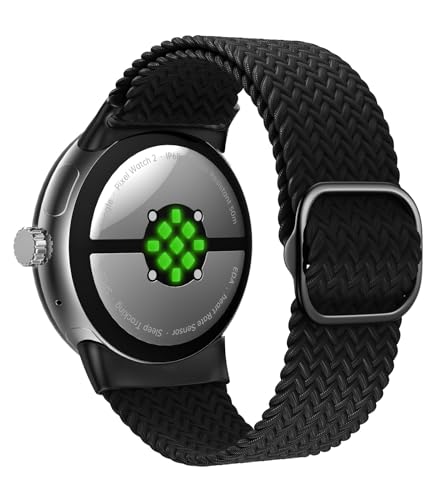 Astorgos Geflochtenes Armband Kompatibel mit Google Pixel Watch 2/Pixel Watch, Verstellbares Elastisches Nylon Stoff Armband Solo Loop Band Gewebtes Ersatzarmband für Damen Herren, Schwarz von Astorgos