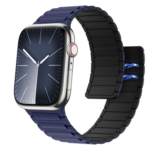 Astorgos Magnetisch Uhrenarmband Kompatibel mit Apple Watch Armband SE Series 9 8 7 6 5 4 3 2 1 38/40/41mm, Silikon Sport Armbänder Starker Magnet Link Ersatzarmband, Dunkel Blau&Schwarz von Astorgos