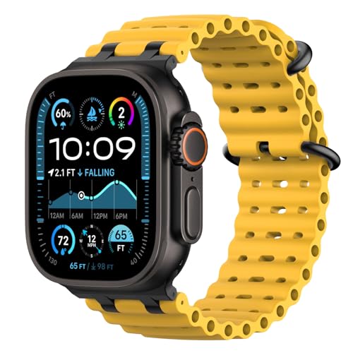 Astorgos Ocean Armband Kompatibel mit Apple Watch Ultra 2/Ultra 49mm,S10 46mm,9/8/7 45mm,SE2/SE/6/5/4 44mm,3/2/1 42mm, Metallanschluss Sport Uhrenarmband für Männer Frauen, Schwarz/Gelb Astorgos Ocean Armband Kompatibel mit Apple Watch Ultra 2/Ultra 49mm,S10 46mm,9/8/7 45mm,SE2/SE/6/5/4 44mm,3/2/1 42mm, Metallanschluss Sport Uhrenarmband für Männer Frauen, Schwarz/Gelb von Astorgos