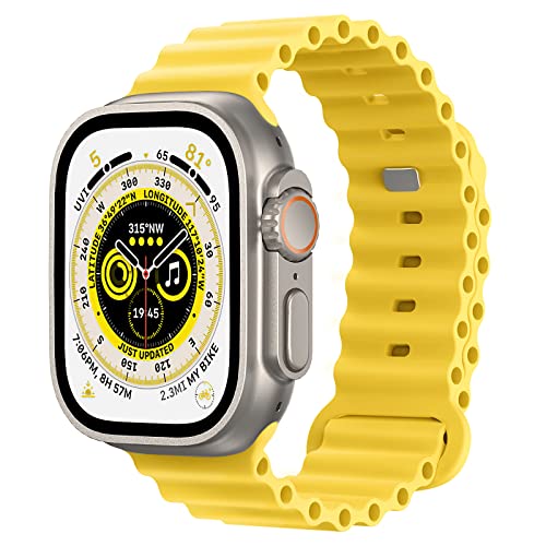 Astorgos Ocean Armband Kompatibel mit Apple Watch Ultra 2 Armband 49mm 45mm 44mm 42mm, Weiches Silikon Ersatzarmband für iWatch Ultra SE Series 9 8 7 6 5 4 3 2 1 für Damen Herren, Gelb von Astorgos
