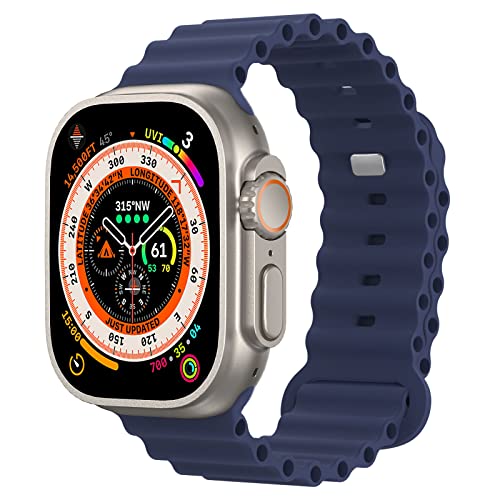 Astorgos Ocean Armband Kompatibel mit Apple Watch Ultra 2 Armband 49mm 45mm 44mm 42mm, Weiches Silikon Ersatzarmband für iWatch Ultra SE Series 9 8 7 6 5 4 3 2 1 für Damen Herren, Mitternachtsblau von Astorgos