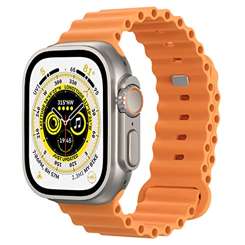 Astorgos Ocean Armband Kompatibel mit Apple Watch Ultra 2 Armband 49mm 45mm 44mm 42mm, Weiches Silikon Ersatzarmband für iWatch Ultra SE Series 9 8 7 6 5 4 3 2 1 für Damen Herren, Orange von Astorgos