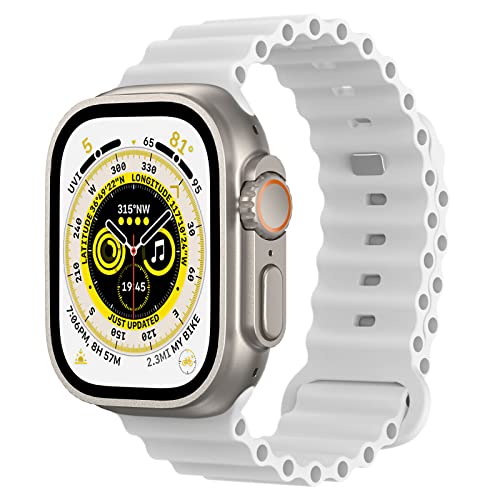Astorgos Ocean Armband Kompatibel mit Apple Watch Ultra 2 Armband 49mm 45mm 44mm 42mm, Weiches Silikon Ersatzarmband für iWatch Ultra SE Series 9 8 7 6 5 4 3 2 1 für Damen Herren, Weiß von Astorgos