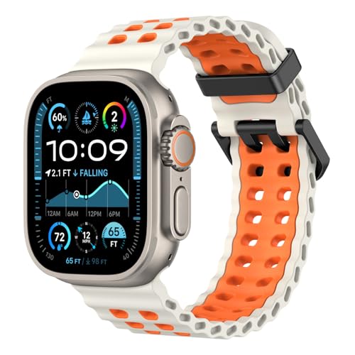 Astorgos Ozeanband Kompatibel mit Apple Watch Ultra 2/Ultra 49mm,S10 46mm,9/8/7 45mm,SE2/SE/6/5/4 44mm,3/2/1 42mm, Verstellbares Atmungsaktives Sportarmband für Männer und Frauen, Sternenlicht/Orange Astorgos Ozeanband Kompatibel mit Apple Watch Ultra 2/Ultra 49mm,S10 46mm,9/8/7 45mm,SE2/SE/6/5/4 44mm,3/2/1 42mm, Verstellbares Atmungsaktives Sportarmband für Männer und Frauen, Sternenlicht/Orange von Astorgos