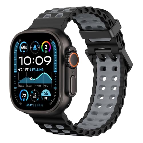 Astorgos Ozeanband Kompatibel mit Apple Watch Ultra 2/Ultra 49mm,S10 46mm,9/8/7 45mm,SE2/SE/6/5/4 44mm,3/2/1 42mm, Verstellbares Atmungsaktives Sportarmband für Männer und Frauen, Schwarz+Grau Astorgos Ozeanband Kompatibel mit Apple Watch Ultra 2/Ultra 49mm,S10 46mm,9/8/7 45mm,SE2/SE/6/5/4 44mm,3/2/1 42mm, Verstellbares Atmungsaktives Sportarmband für Männer und Frauen, Schwarz+Grau von Astorgos