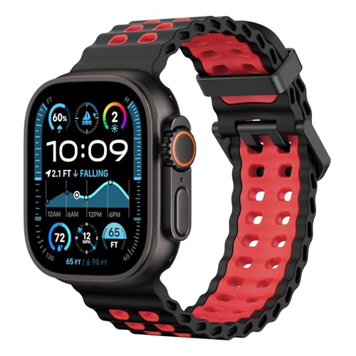 Astorgos Ozeanband Kompatibel mit Apple Watch Ultra 2/Ultra 49mm,S10 46mm,9/8/7 45mm,SE2/SE/6/5/4 44mm,3/2/1 42mm, Verstellbares Atmungsaktives Sportarmband für Männer und Frauen, Schwarz/Rot Astorgos Ozeanband Kompatibel mit Apple Watch Ultra 2/Ultra 49mm,S10 46mm,9/8/7 45mm,SE2/SE/6/5/4 44mm,3/2/1 42mm, Verstellbares Atmungsaktives Sportarmband für Männer und Frauen, Schwarz/Rot von Astorgos