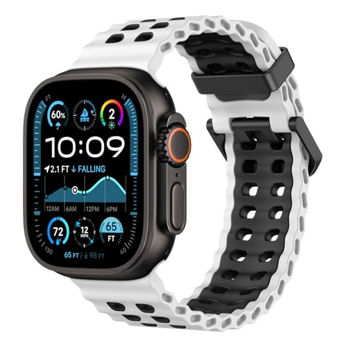 Astorgos Ozeanband Kompatibel mit Apple Watch Ultra 2/Ultra 49mm,S10 46mm,9/8/7 45mm,SE2/SE/6/5/4 44mm,3/2/1 42mm, Verstellbares Atmungsaktives Sportarmband für Männer und Frauen, Weiß/Schwarz Astorgos Ozeanband Kompatibel mit Apple Watch Ultra 2/Ultra 49mm,S10 46mm,9/8/7 45mm,SE2/SE/6/5/4 44mm,3/2/1 42mm, Verstellbares Atmungsaktives Sportarmband für Männer und Frauen, Weiß/Schwarz von Astorgos