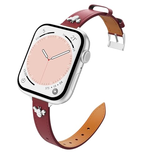 Astorgos Schlank Leder Armband Kompatibel mit Apple Watch Band Ultra/Ultra2 49mm/Series 10/9/8/7/6/5/4/3/2/1/SE/SE2 42/44/45/46mm,Echtes Leder Dünnes Uhrenarmband Ersatzarmband für Damen,Werot/Slb Astorgos Schlank Leder Armband Kompatibel mit Apple Watch Band Ultra/Ultra2 49mm/Series 10/9/8/7/6/5/4/3/2/1/SE/SE2 42/44/45/46mm,Echtes Leder Dünnes Uhrenarmband Ersatzarmband für Damen,Werot/Slb von Astorgos