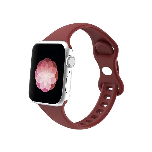 Astorgos Schmales Armband Kompatibel mit Apple Watch Armband 41mm 40mm 38mm, Dünnes Weiches Silikon Ersatzarmband Uhrenarmband für iWatch SE 2 SE Series 9 8 7 6 5 4 3 2 1 für Damen Herren, Wein Rot von Astorgos