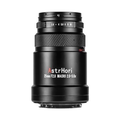 AstrHori 25 mm F2,8 2X-5X Ultra Makro Objektiv, Vollformat, manueller Fokus, kompatibel mit spiegellosen Fuji X-Kameras, X-A1, X-A10, X-E2, X-A2, X-A3 usw. von AstrHori