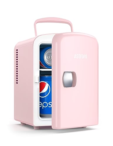AstroAI 2 in 1 Mini Kühlschrank, 4 Liter Fridge mit Kühl- und Heizfunktion 12 Volt am Zigarettenanzünder und 220 Volt Steckdose für Autos, Büros und Schlafsäle, Rosa von AstroAI