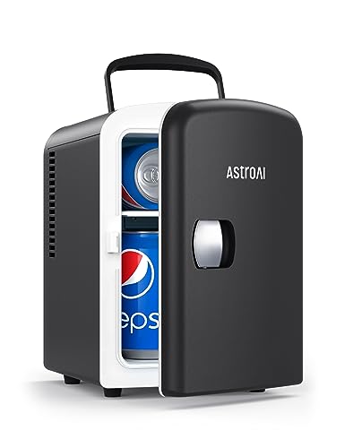 AstroAI 2 in 1 Mini Kühlschrank, 4 Liter Fridge mit Kühl- und Heizfunktion 12 Volt am Zigarettenanzünder und 220 Volt Steckdose für Autos, Büros und Schlafsäle, Schwarz von AstroAI