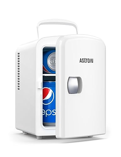 AstroAI 2 in 1 Mini Kühlschrank, 4 Liter Fridge mit Kühl- und Heizfunktion 12 Volt am Zigarettenanzünder und 220 Volt Steckdose für Autos, Büros und Schlafsäle, Weiß von AstroAI