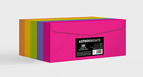 Astrobrights Color #10 Briefumschläge, 10,5 x 24,1 cm, 10,9 kg/89 g/m², „Happy“ 5-farbiges Sortiment, 200 Stück (92109) von Astrobrights