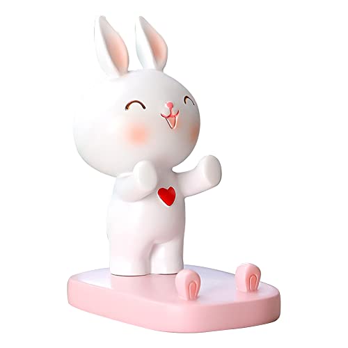 Asudaro Cartoon Telefonständer, Kawaii Telefonständer Schreibtisch Tier Kaninchen Handyständer Halterung Niedliche lustige Häschen-Statuen-Dekorationsverzierung Harz Handyhalter Ständer rosa #A von Asudaro