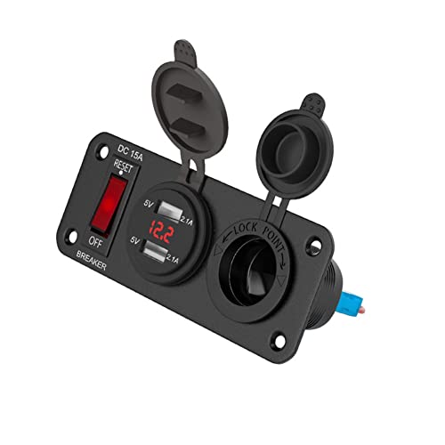 Asudaro Dual USB KFZ Ladegerät Dose Panel KFZ Steckdose Einbau Buchse Wasserdicht Zigarettenanzünder Schalter Panel Adapter USB Dose mit LED Voltmeter Anzeige für Boot Wohnmobil LKW ATV RV,Schwarz von Asudaro