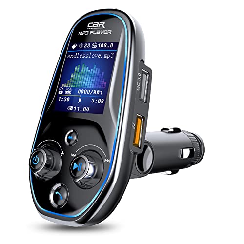 Auto Drahtloser Bluetooth 5.0 Transmitter, Asudaro Auto Radio Aux Bluetooth Adapter mit Freisprecheinrichtung, MP3 Musik Player QC3.0 USB+Typ-c Ladegerät,Unterstützt TF Karte/USB,Schwarz von Asudaro